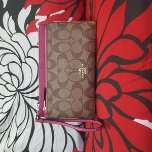 Coach Signature Brown and Pink Wallet Wristlet